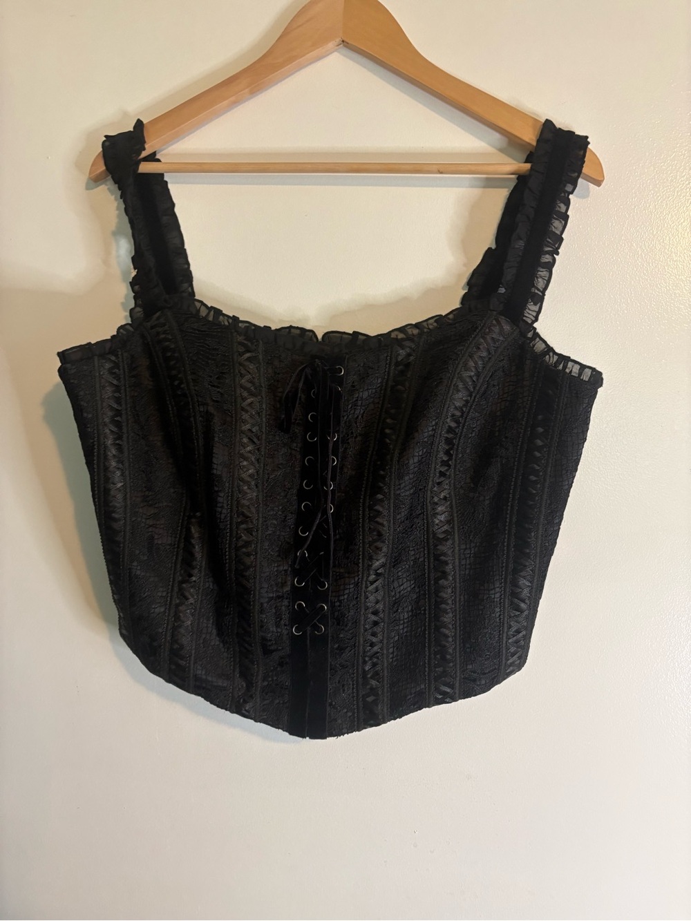 Black Lace Corset-Style Bodysuit Top